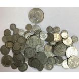 Collection of British Pre 47 silver coins, includes 1937 Crown, approximately 444g.
