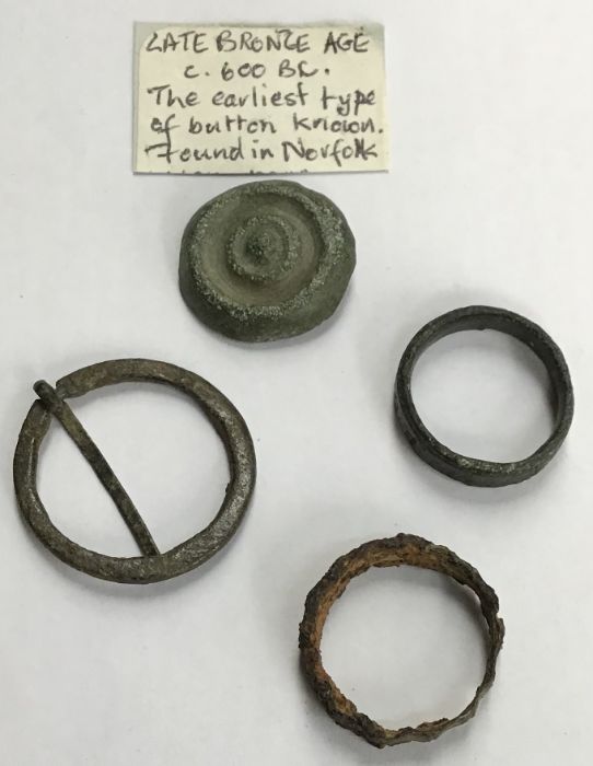 Bronze Age Button (earliest form of button) found in Norfolk with another Bronze Age buckle and