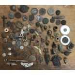 Large collection of metal detector finds, includes Medieval scabbard chape, Cockerel head Vesta,