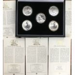 Royal Mint set of 5 Britannia One Ounce Fine Silver Coins of 1998, 1999, 2002, 2006 and 2007. With