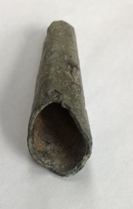 Middle to late Bronze Age (1500-800BC) copper socketed spear centre with broken tip and lower - Image 4 of 4