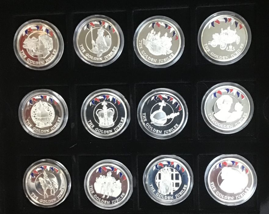 12 Golden Jubilee Commemorative Sterling Silver Coin Collection of 28.28g each and one cupronickel - Image 2 of 3