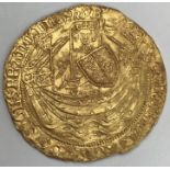 Henry VI 1422-1461 Gold Noble, London. Annulet by sword arm and in one spandrel on Rev, trefoil