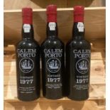 Three bottles of Calem Porto 1977 Port