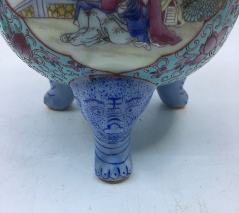 A Chinese republican period porcelain twin handled censer and cover, height 22cm.  Condition note: - Image 5 of 6