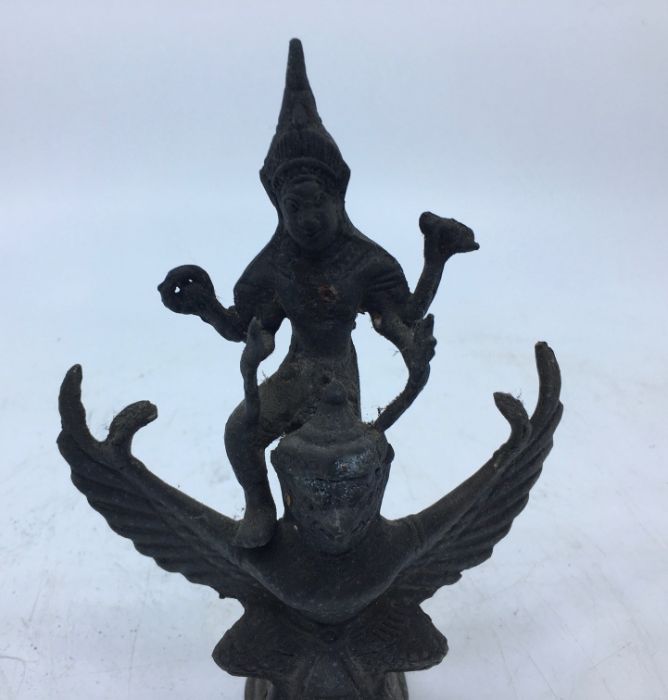 A 20th century Indian bronze figure of Vishnu riding upon Garuda, height 16.5cm. - Image 2 of 5