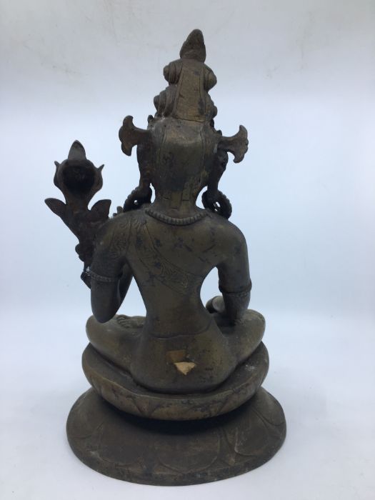 A 20th century Indian bronze figure of a seated Bodhisattva, with flowering lotus, height 31.7cm - Image 4 of 5