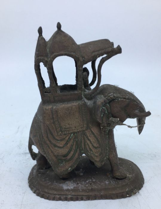 A 20th century Indian bronze figure of an elephant with rider, height 15cm. - Image 3 of 4