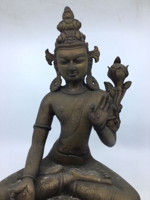 A 20th century Indian bronze figure of a seated Bodhisattva, with flowering lotus, height 31.7cm - Image 2 of 5