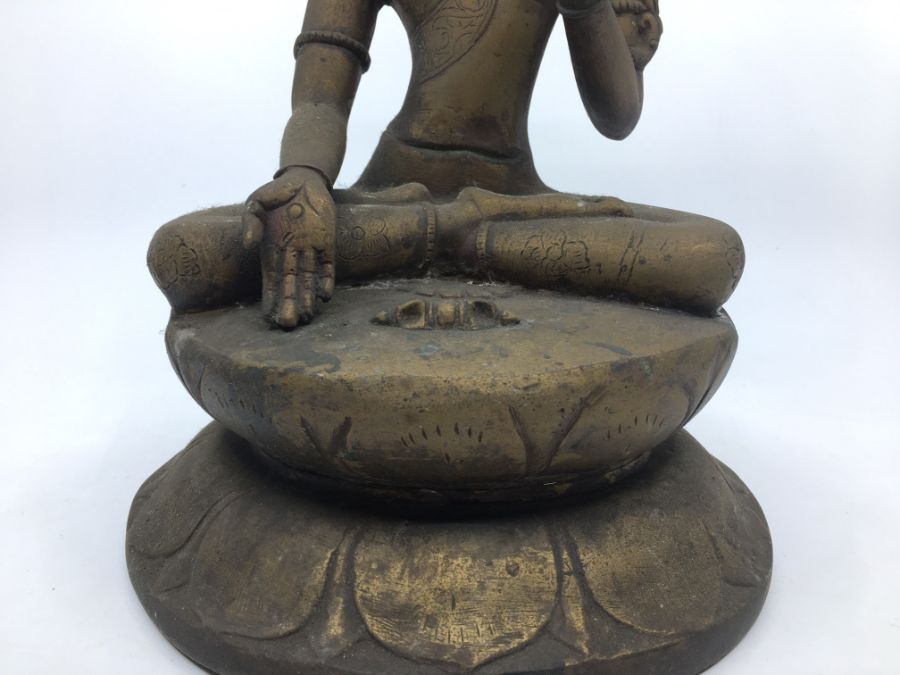 A 20th century Indian bronze figure of a seated Bodhisattva, with flowering lotus, height 31.7cm - Image 3 of 5