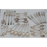A quantity of silver flatware, various patterns and makers, to include, seven George IV old