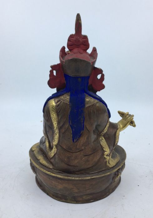 A 20th century Sino-Tibetan polychrome painted gilt-copper figure of seated Vajrasattva, height - Image 4 of 5