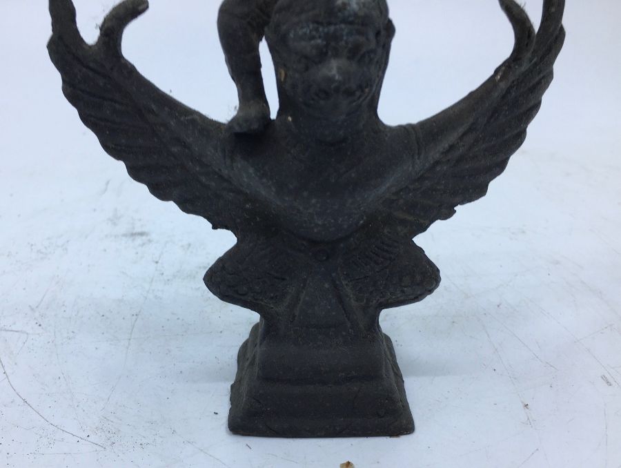 A 20th century Indian bronze figure of Vishnu riding upon Garuda, height 16.5cm. - Image 3 of 5