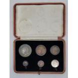 A George V 1927 Fourth Coinage silver proof set, Crown, Halfcrown, Florin, Shilling, Sixpence,