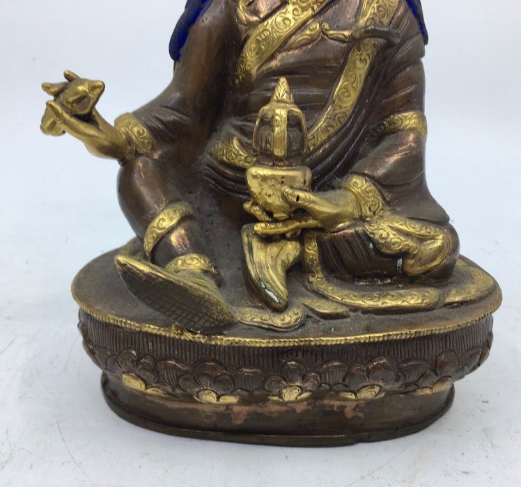 A 20th century Sino-Tibetan polychrome painted gilt-copper figure of seated Vajrasattva, height - Image 3 of 5