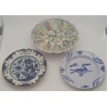 Two late 18th century English Delftware plates, diameter 23cm & 22.2cm, together with 16th century