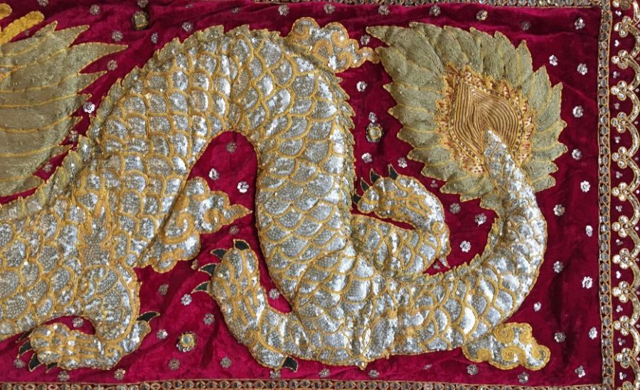 A Chinese Republican period embroidered wall hanging of a dragon, 78cm X 149cm. - Image 4 of 4
