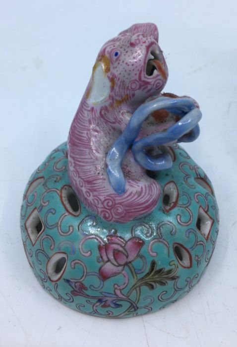 A Chinese republican period porcelain twin handled censer and cover, height 22cm.  Condition note: - Image 3 of 6