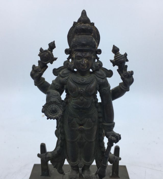 An Indian bronze figure of a Vishnu standing, late 19th/early 20th century, height 17.5cm. - Image 2 of 5