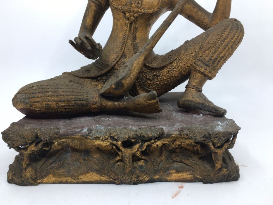 An Indian bronze figure of Saraswati seated playing the Veena, late19th/early 20th century, traces - Image 3 of 5