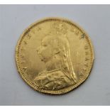 A Victoria 1892 "Jubilee bust" half sovereign gold coin, Rev. shield.