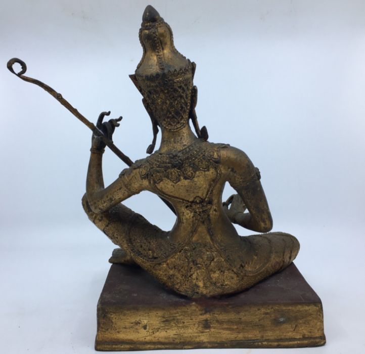 An Indian bronze figure of Saraswati seated playing the Veena, late19th/early 20th century, traces - Image 4 of 5