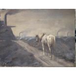 An interesting early 20th cent oil on canvas study of a horse  indistinct gallery label verso