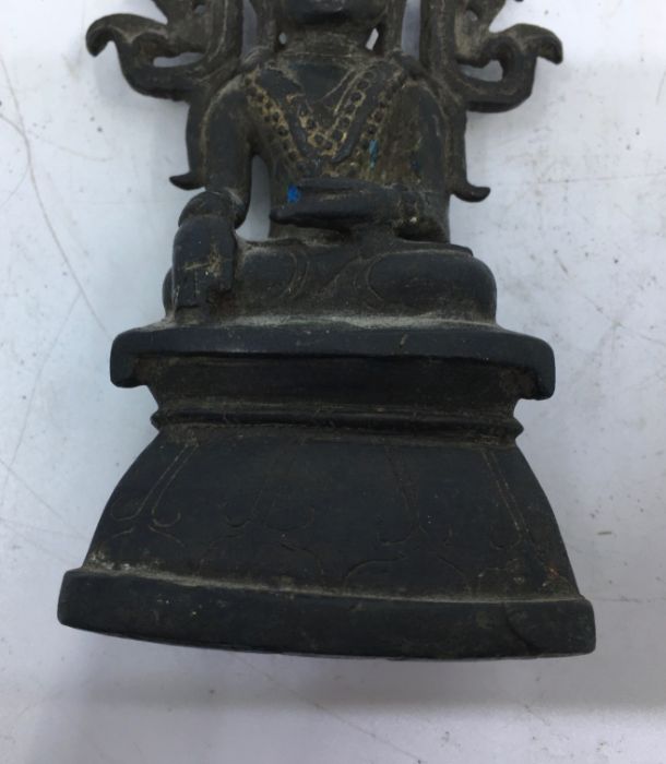 A 18th/19th century Sino-Tibetan bronze figure of a Bodhisattva, possibly being Ratnasambhava, - Image 4 of 6