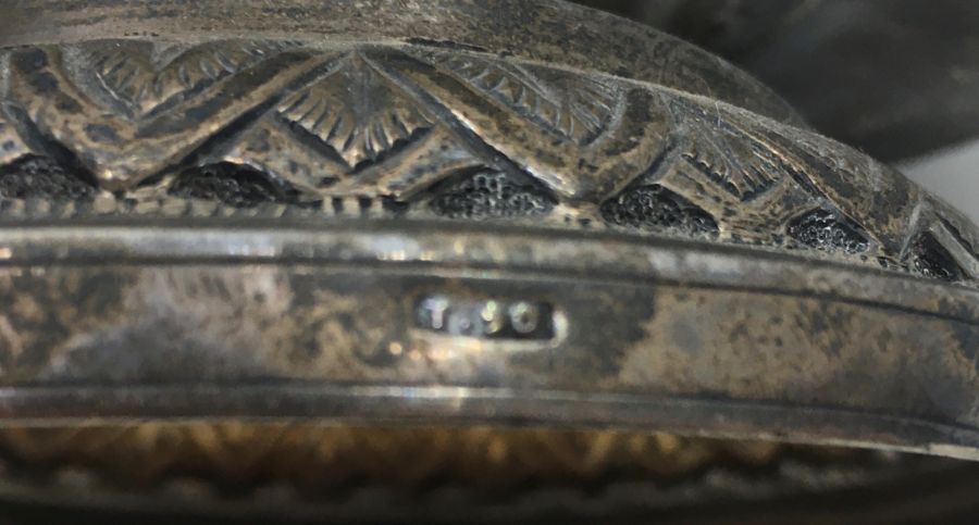 A late 19th/early 20th century Indian white metal pedestal bowl, having eight repousse panels to - Image 4 of 5