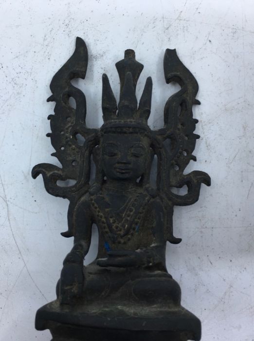 A 18th/19th century Sino-Tibetan bronze figure of a Bodhisattva, possibly being Ratnasambhava, - Image 3 of 6