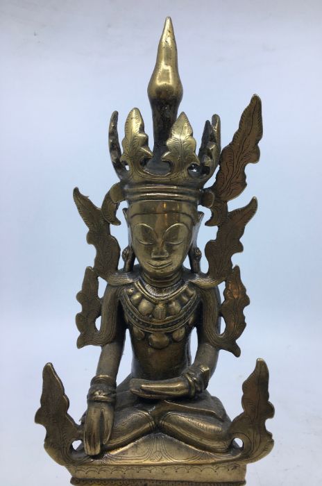 A 19th century (or earlier) North Indian/Tibetan brass figure of a Bodhisattva, possibly being - Image 2 of 6