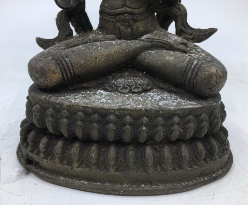 A 20th century Sino-Tibetan bronze figure of Manjushri, height 21.3cm. - Image 3 of 5