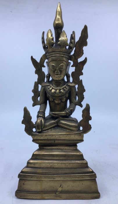 A 19th century (or earlier) North Indian/Tibetan brass figure of a Bodhisattva, possibly being