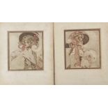 A pair of early 20th cent portrait illustrations signed lower right LC