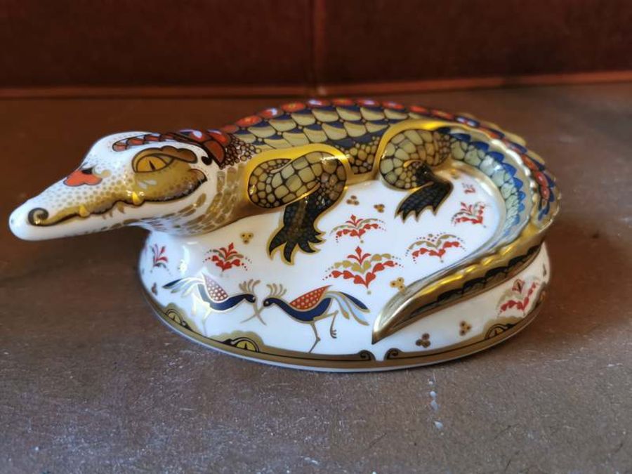 A Royal Crown Derby paperweight Crocodile, An exclusive gold signature edition for the guild of