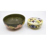 Moorcroft bowl (as found) and a Moorcroft pansy pattern powder bowl