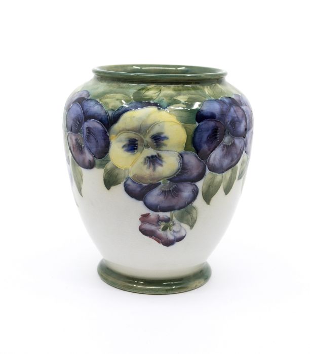 William Moorcroft for Macintyre & Co 'Pansy' pattern vase. Height approx 15cm. Signature and mark to