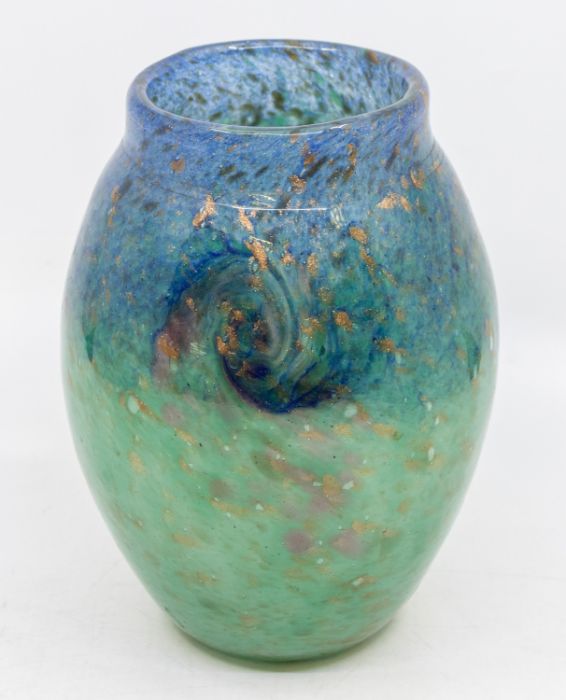 A large Scottish Monart Art Glass vase, the body in the Aventurine, mottled green colours with a - Image 2 of 3