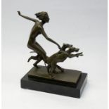 A bronze Nude Diana with Dogs, by Lorenzl. Size of base approx 18.5cm x10.8cm, height of figure