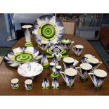 Brian Wood ceramics 'Elm Field' pattern to include teapot, sugar bowl, cream jug, clock, graduated
