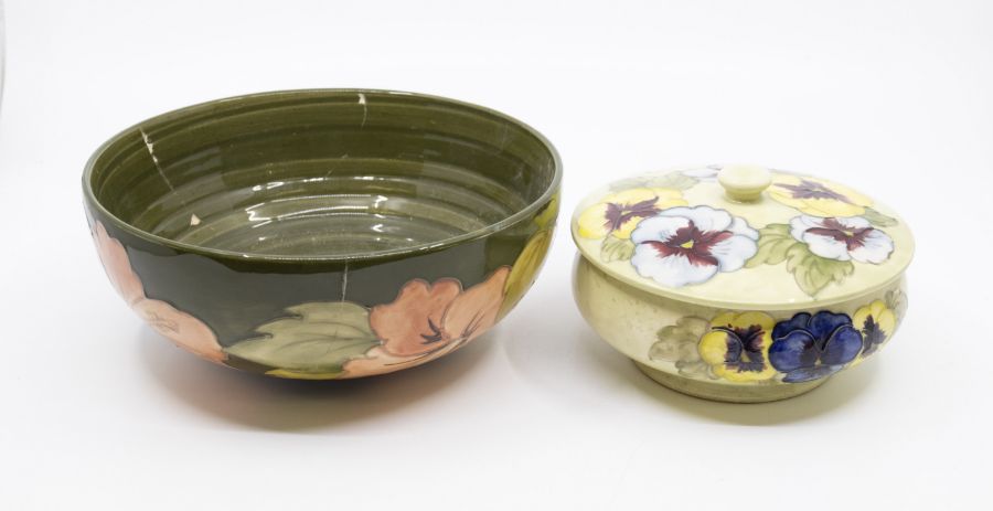 Moorcroft bowl (as found) and a Moorcroft pansy pattern powder bowl - Image 2 of 4