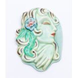 Clarice Cliff Sadie circa 1936 wall mask, of a lady in profile with flowers, model number 787,