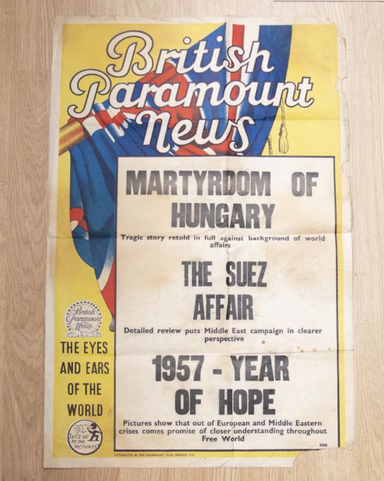 BRITISH PARAMOUNT NEWS Original 1950s Poster from Lynton Cinema - Martydom of Hungary - The Suez