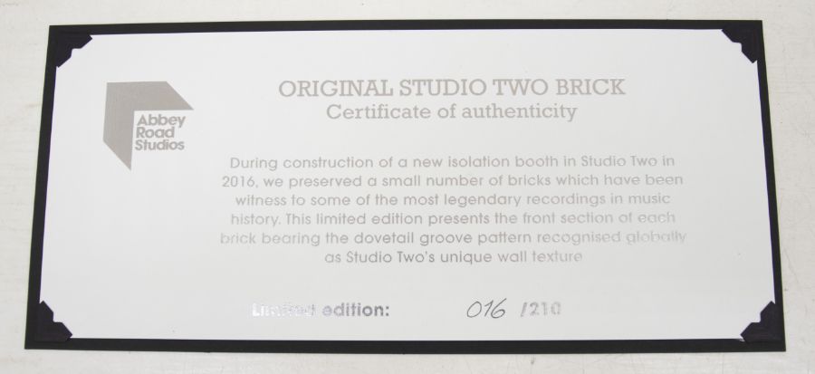 An authentic Abbey Road Studio Two brick. From Abbey Road Sturdios - A brick that was part of the - Image 4 of 6