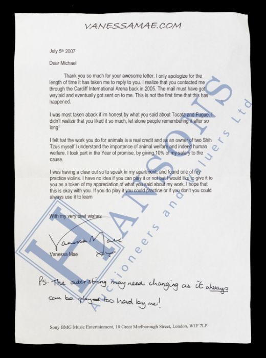 VANESSA MAE OWNED AND USED `PRACTISE` VIOLIN. With personal letter from Vanessa both typed and - Image 5 of 5