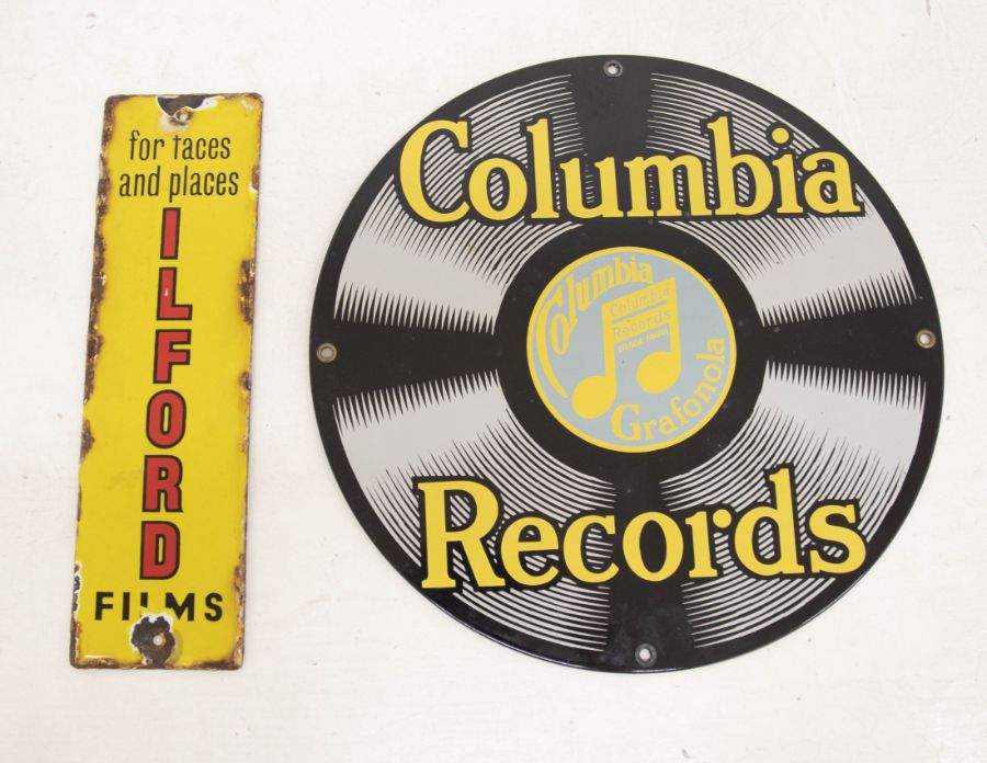 Columbia Records and Ilford Films 2 x Enamel Signs - Columbia Records measures approx 11.5