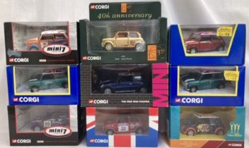 Diecast: A collection of assorted Corgi Mini to include Gold Plated 40th Anniversary Mini. All boxed