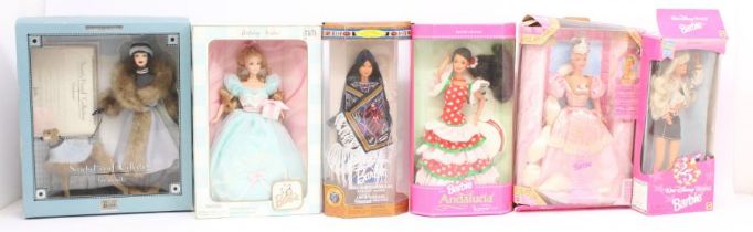 Barbie: A collection of six boxed vintage Barbie dolls including North American, Andalucía,