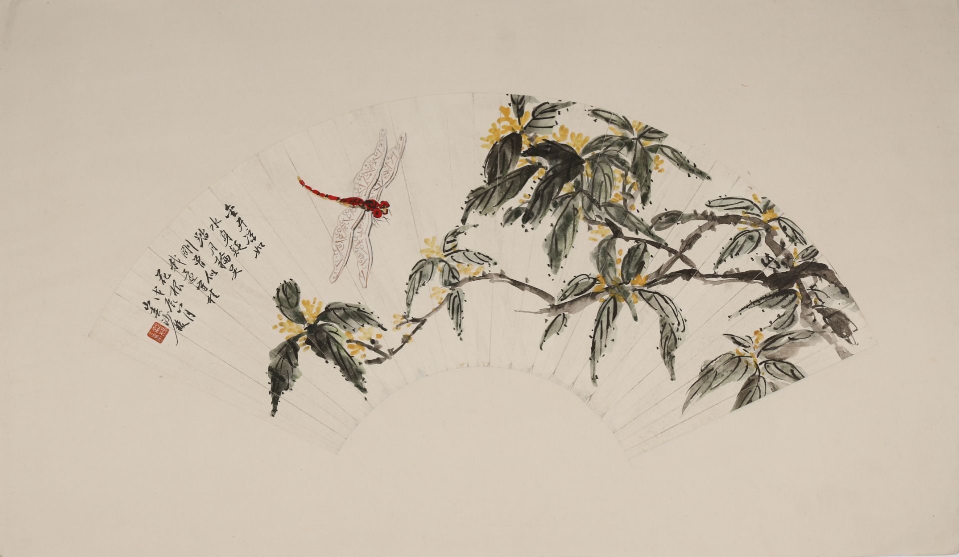 FAN PAINTING DEPICTING FLOWERS IN AUTUMN