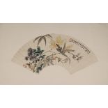 FAN PAINTING DEPICTING FLOWERS IN AUTUMN